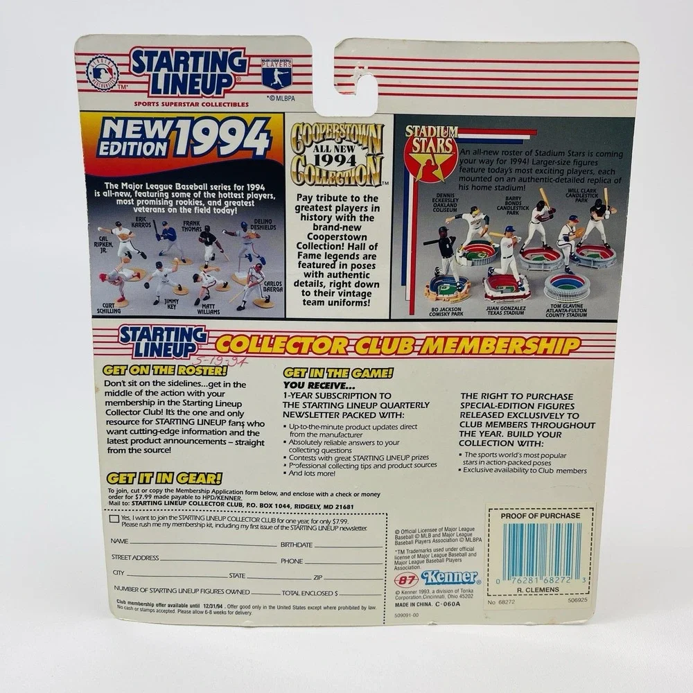 1994 MLB Roger Clemens Boston Red Sox Starting Lineup SLU Figure Card